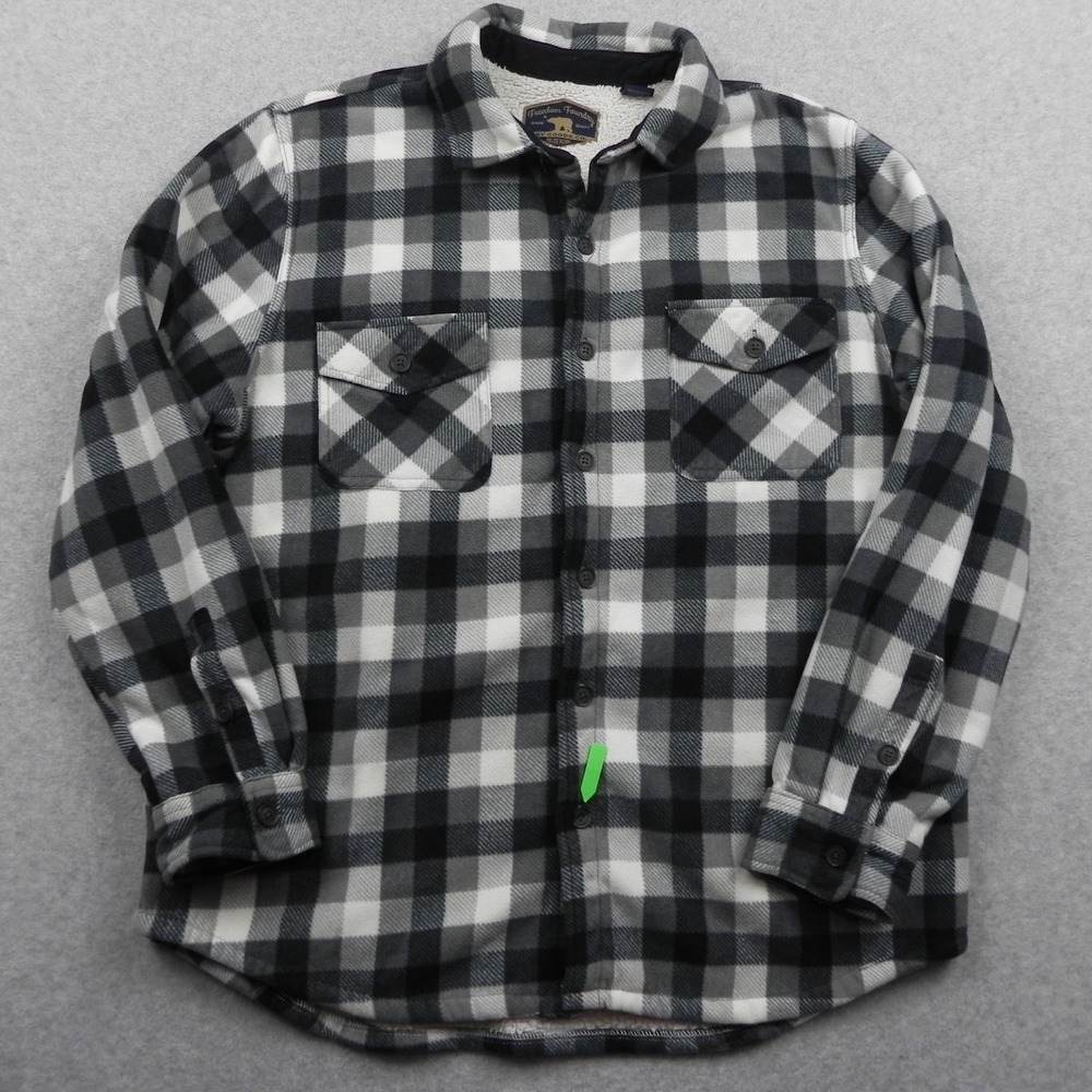 Freedom Foundry Flannel Shirt Mens XL Fleece Button Up Black Plaid Long Sleeve
